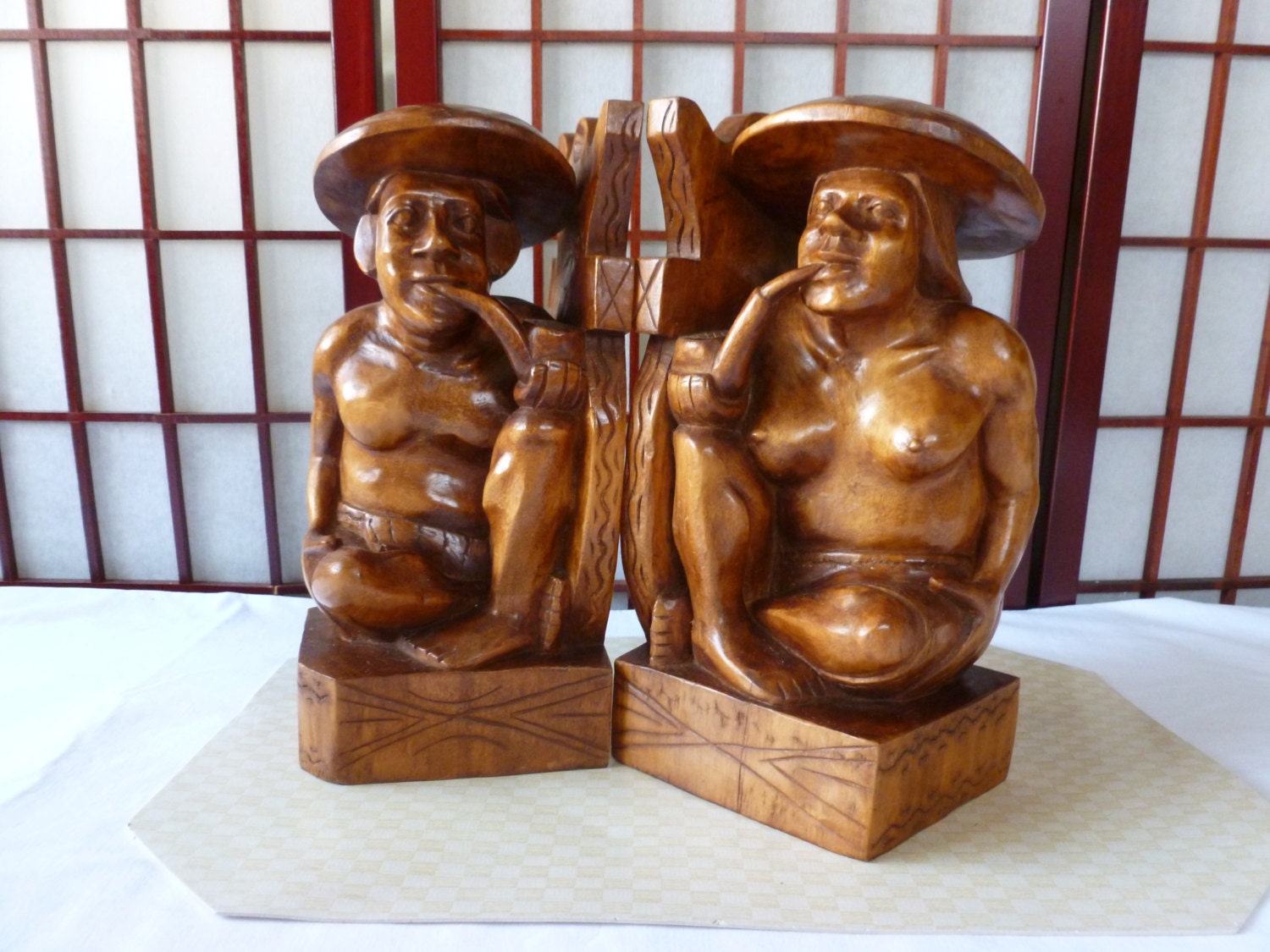 philippines hand carved wooden bookends