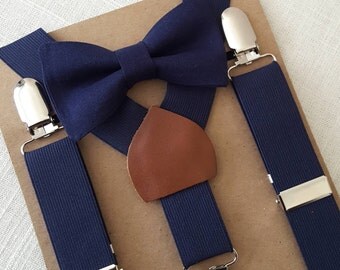 PRE-ORDER (2 WEEKS) Newborn Bow Tie and Suspenders, Toddler Bow Tie and Suspenders, Navy Boys Bow Tie, Navy Suspenders, Mens Suspenders