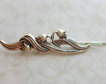 Lily of the Valley Silver Hair Pin, Bobby Pin, Bridesmaid Gift, Garden Wedding Hair Clip, Vintage Bridal, Woodland