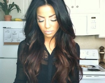 Remy Human Hair Natural Black into Chocolate Brown Ombre U Part Wig