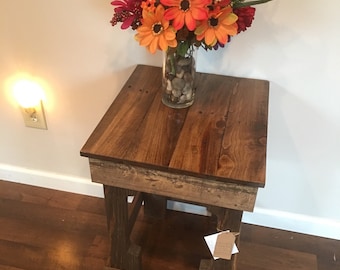 Reclaimed wood end table night stand farm rustic table