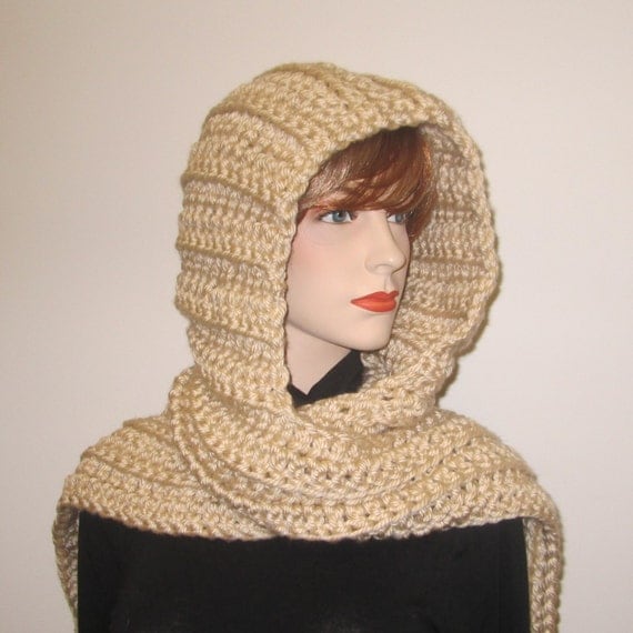 Tan Womans Hooded Scarf Large Scarf Long Winter Scarves