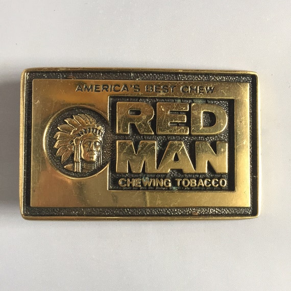 1981 Red Man Chewing Tobacco Belt Buckle Solid Brass BTS