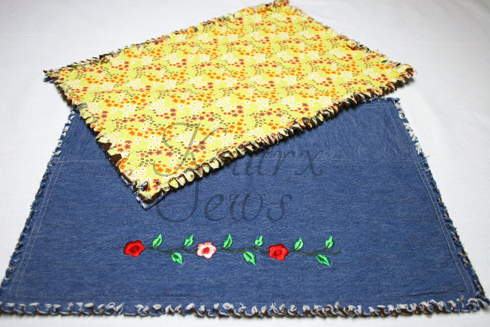 Denim Placemats Kitchen Placemats Blue Jean Mats Flannel