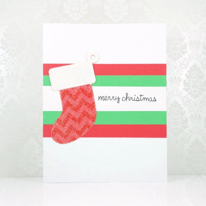 CLEARANCE 50% off Christmas Cards Red Chevron Stocking and