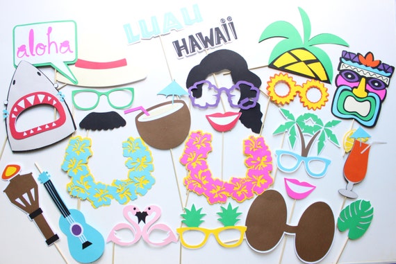 25 pc Luau Party Photobooth Props/Hawaiian Party Surf Party