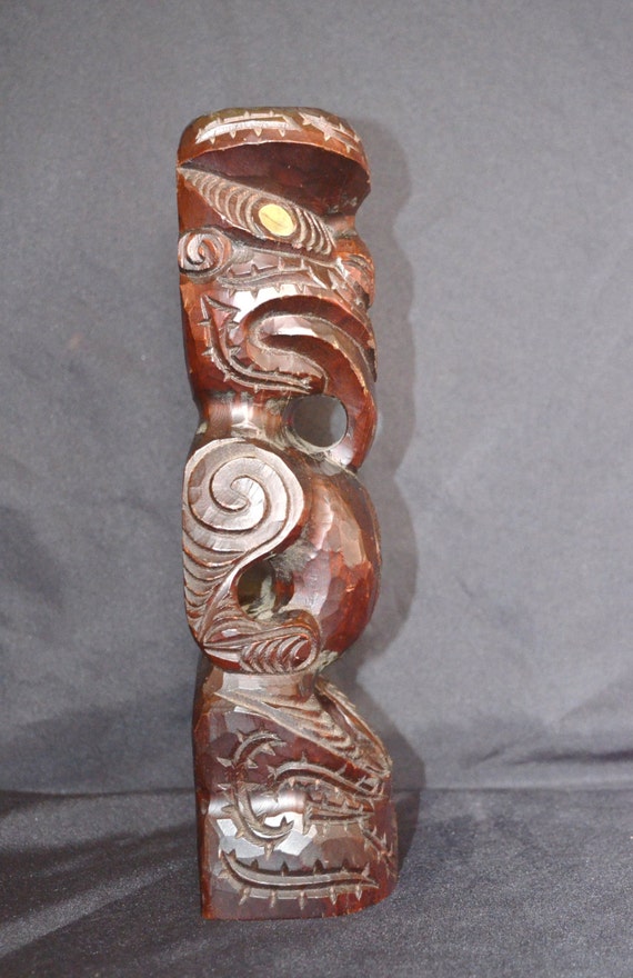 OLD large hand carved solid WOOD TIKI from maori new zealand