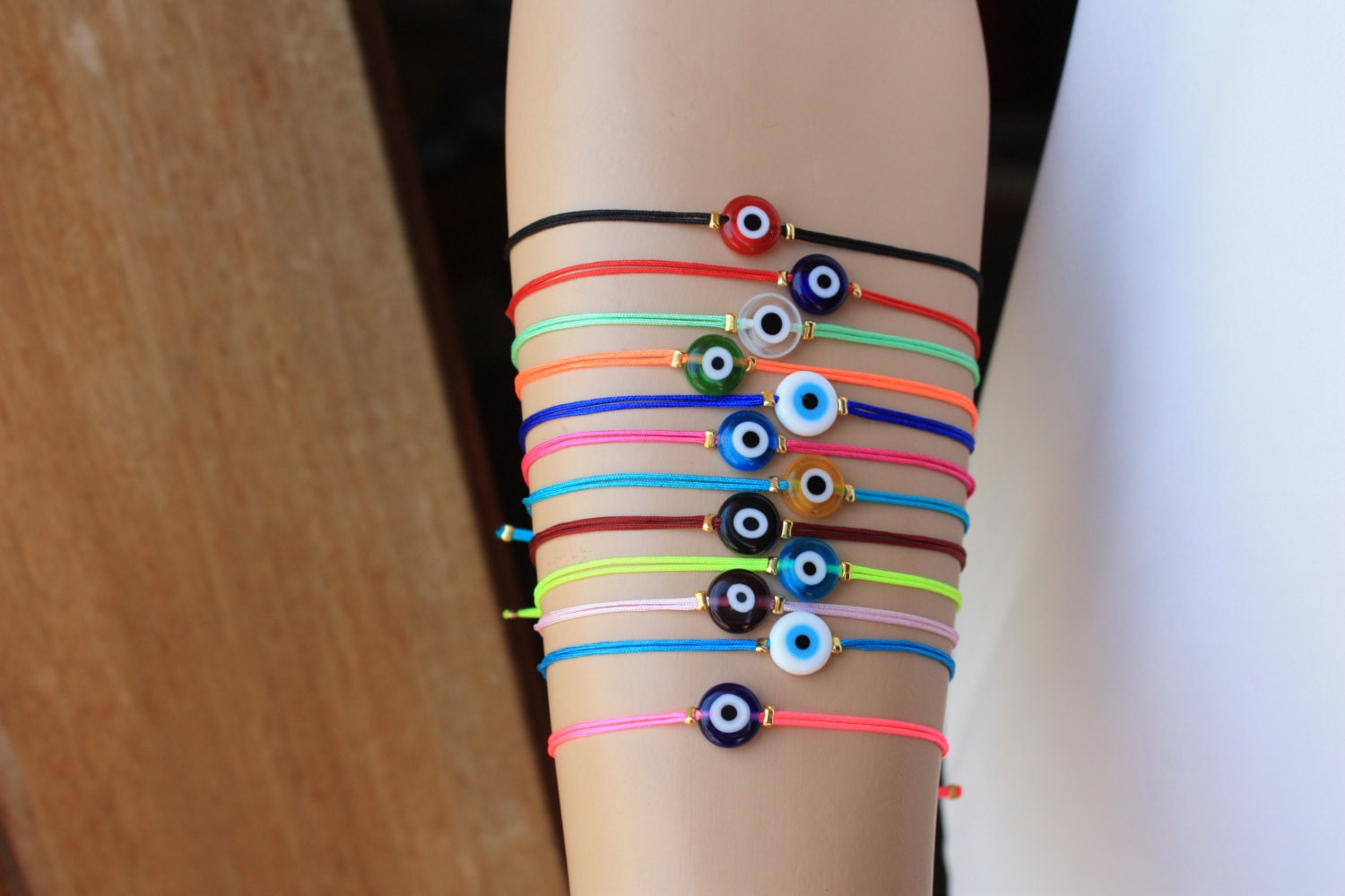 Wholesale LOT of 12 Evil Eye Cord Bracelets Adjustable