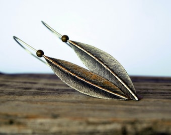 Olive leafs ,sterling silver earrings , oxidised earrings , Ohrringe , leaf earrings , silver leaf ,earrings , Dangle & Drop Earrings