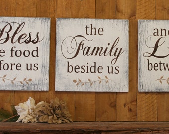 Bless The Food Before Us Wood Wallhanging Wood Kitchen Sign Wood Dining Room Sign Distressed Wood Home Decor Rustic Chic Wedding Gift