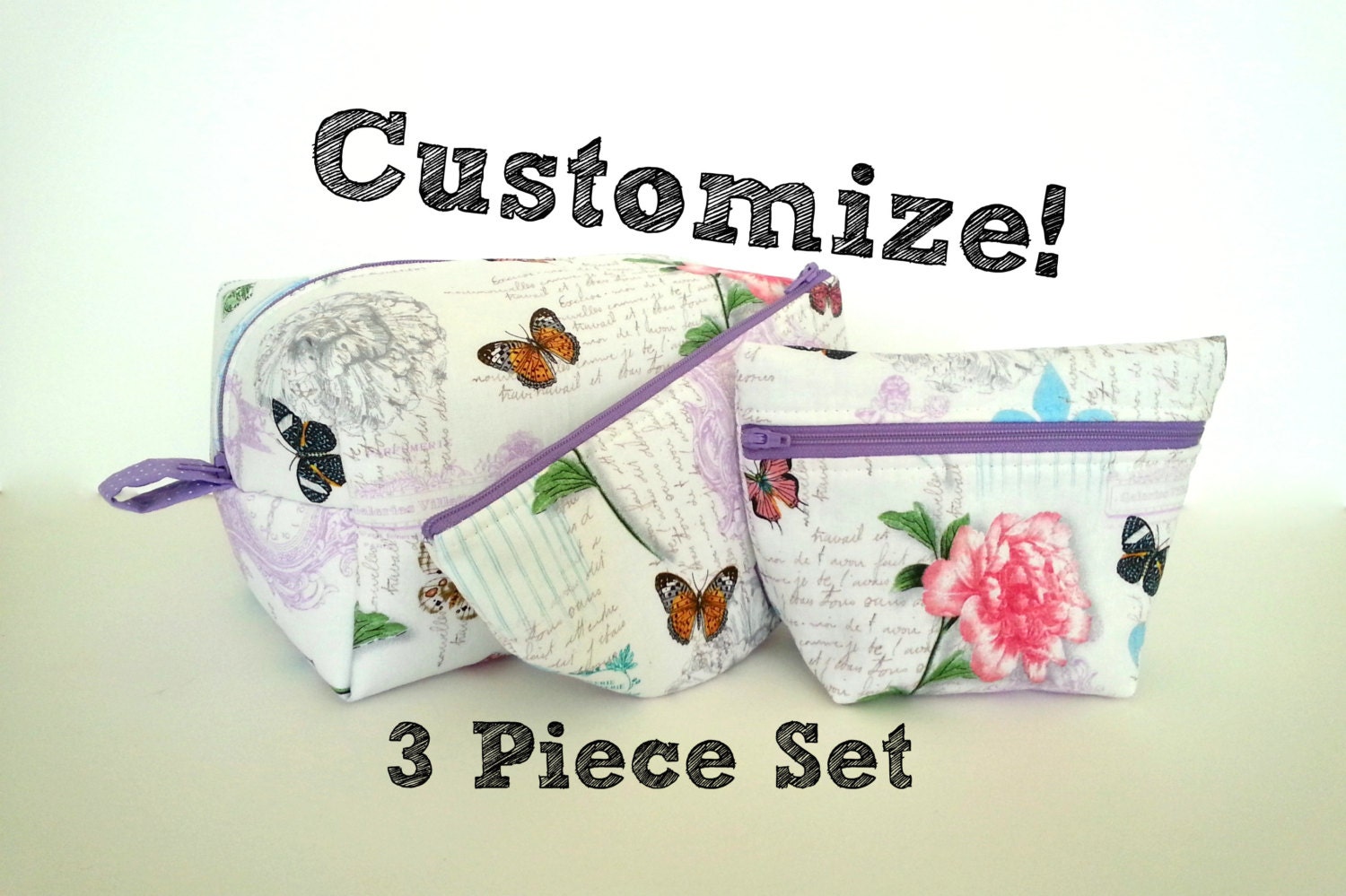 Custom 3 Piece Travel Bag Set 1 by SimplyElouise on Etsy