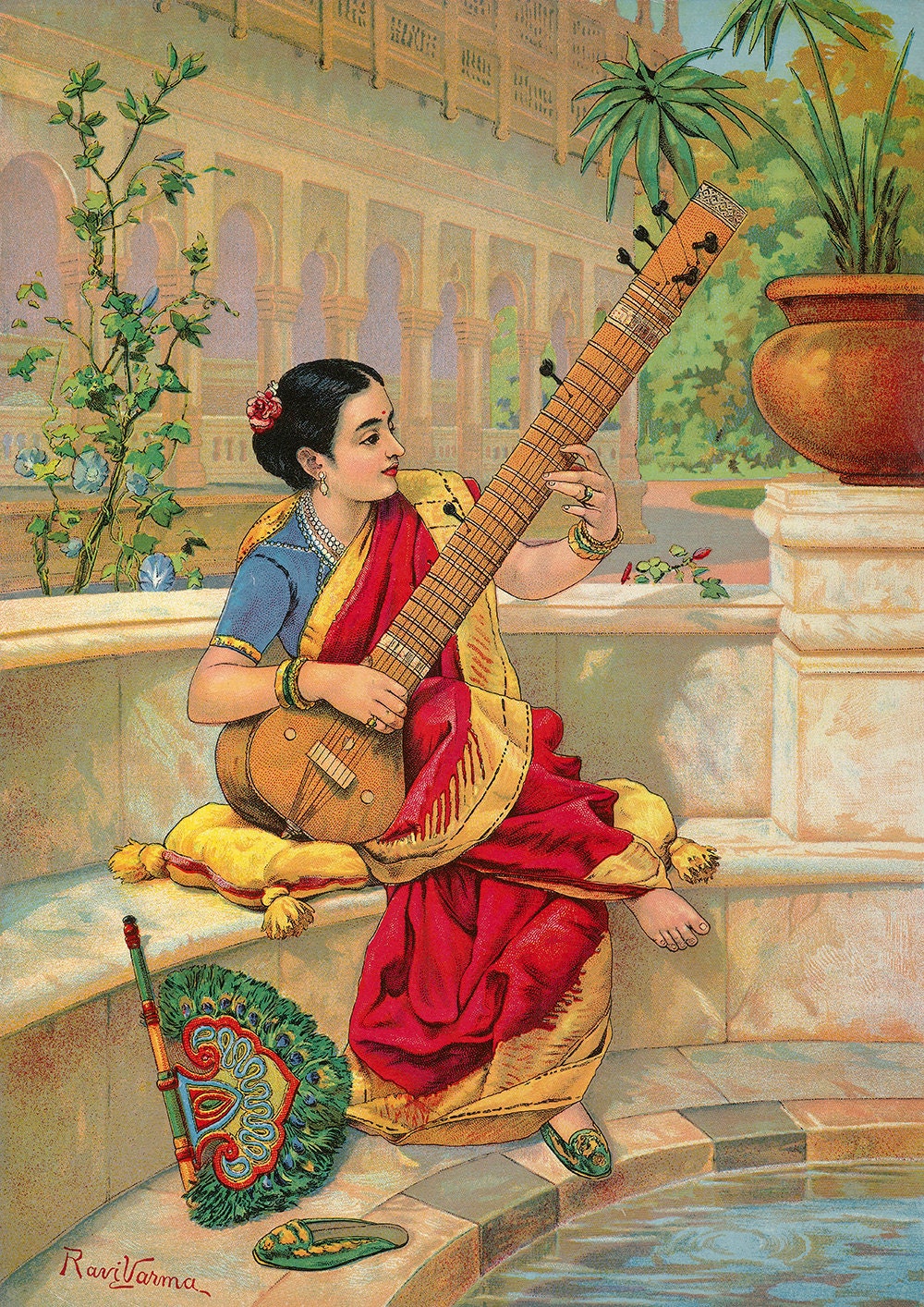 Ravi Varma Indian Woman Playing Sitar 1800s