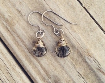 Rutilated Quartz Titanium Wrapped Teardrop Earrings
