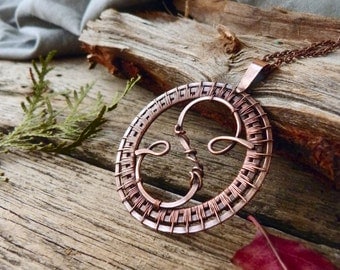 Personalized copper necklace S - Monogram necklace - Wire wrapped pendant - Gift for him - Initial large necklace - Letter necklace circle