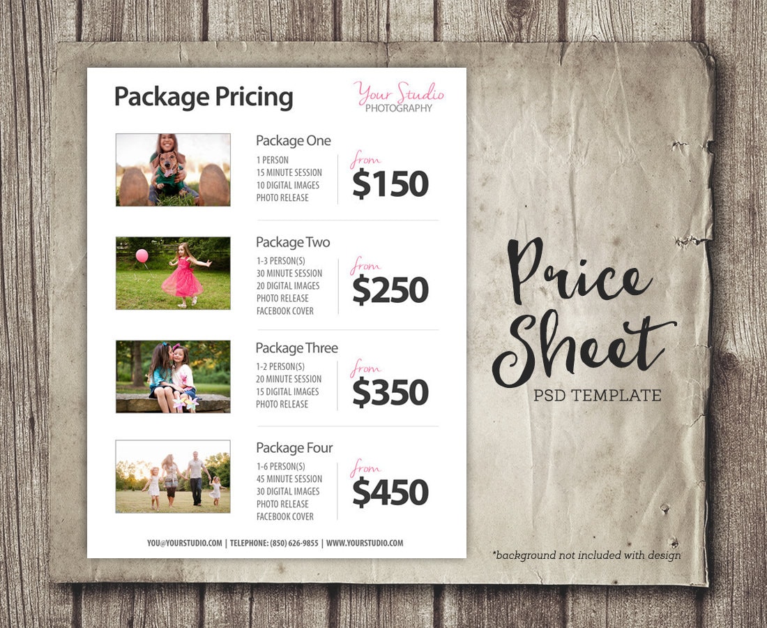 Photography Price Sheet Template Free