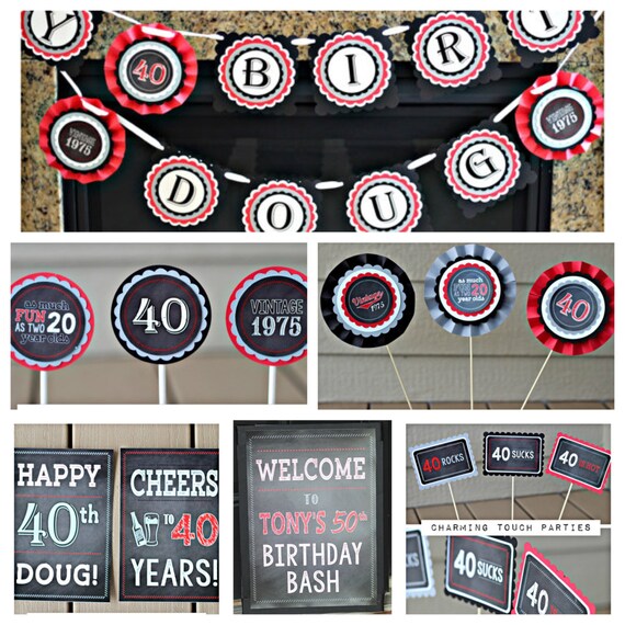 Masculine Milestone Birthday Party Centerpiece Sticks. 40th