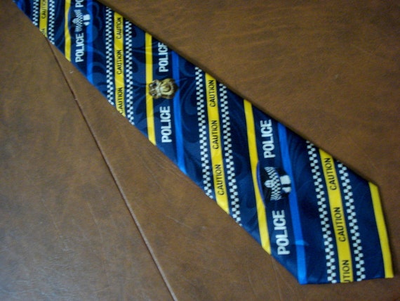 POLICE CRIME SCENE Tape Necktie Men's Tie Father's Day Gift Patrol Sheriff Deputy Detective Homicide Cop Funny