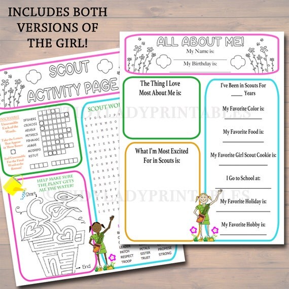 Girl Scouts All About Me &amp; Activity Sheets Girl Scout