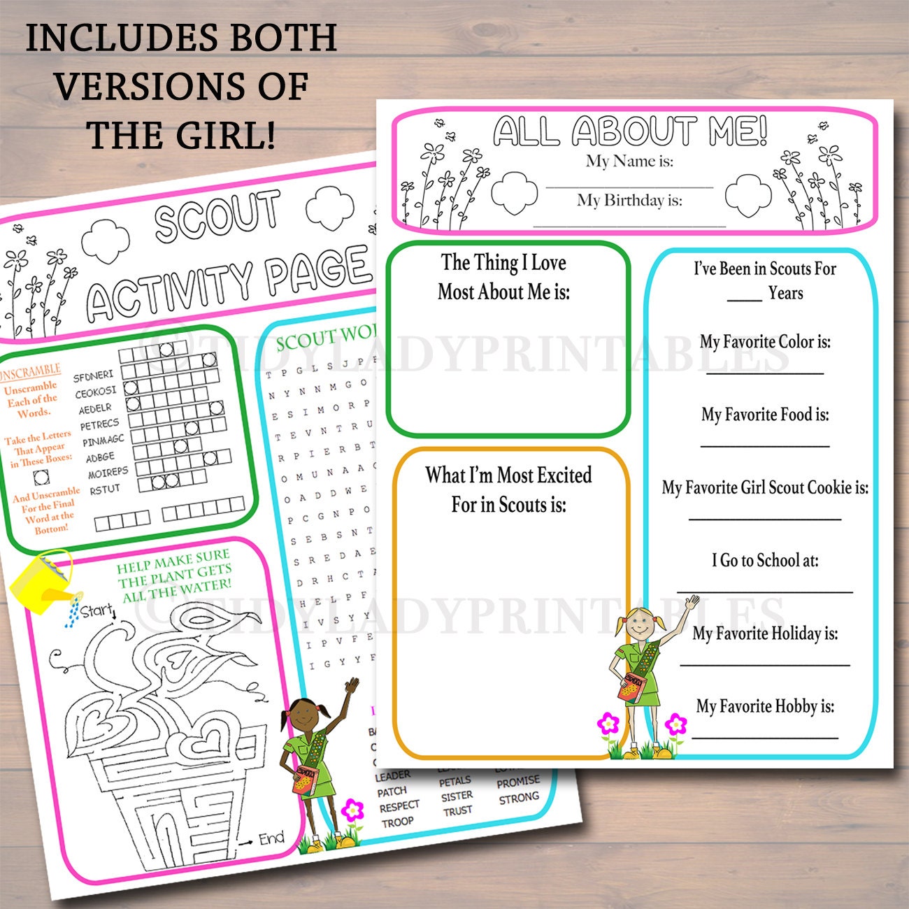 Girl Scouts All About Me & Activity Sheets Girl Scout