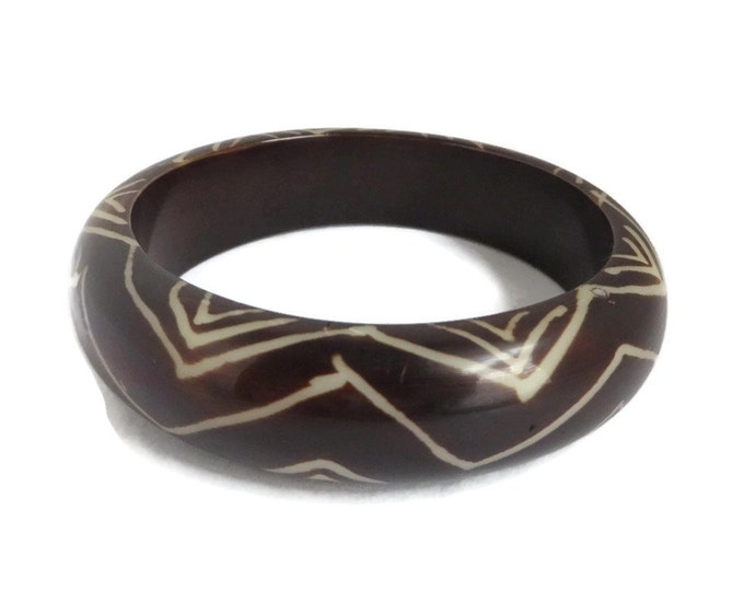 Vintage Bangle - Chocolate Brown Bangle, Boho Bangle, Brown and Cream Bracelet, Tribal Style Bracelet