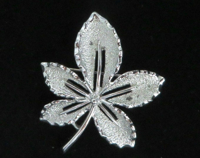 Sarah Coventry Silver Tone Leaf Pin - Vintage Matte Silver Leaf Brooch