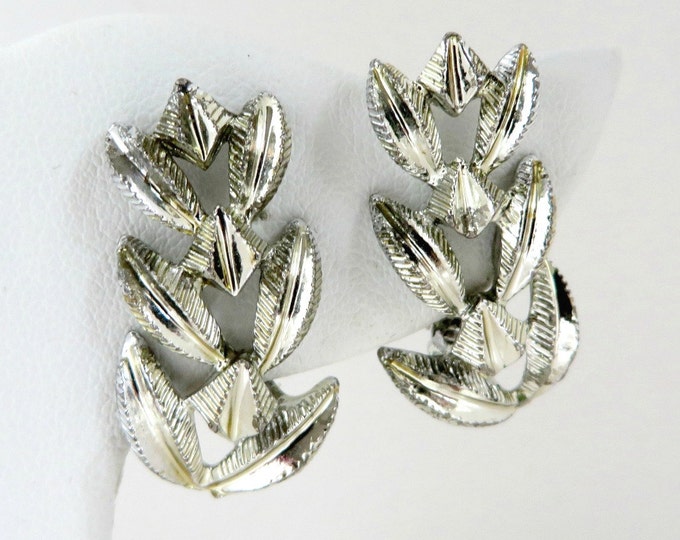 Coro Leaf Earrings, Vintage Silver Tone Clip-on Earrings, Gift for Her