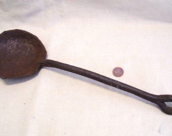 Antique Forged Iron Smelting Ladle w Spout 13 in Long Blacksmith Tool Primitive