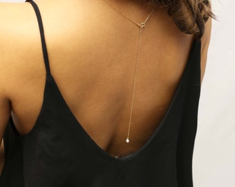 Clip on Back Necklace // Bridal Jewelry for Low Back Dress, Gold or Sterling silver Back Necklace