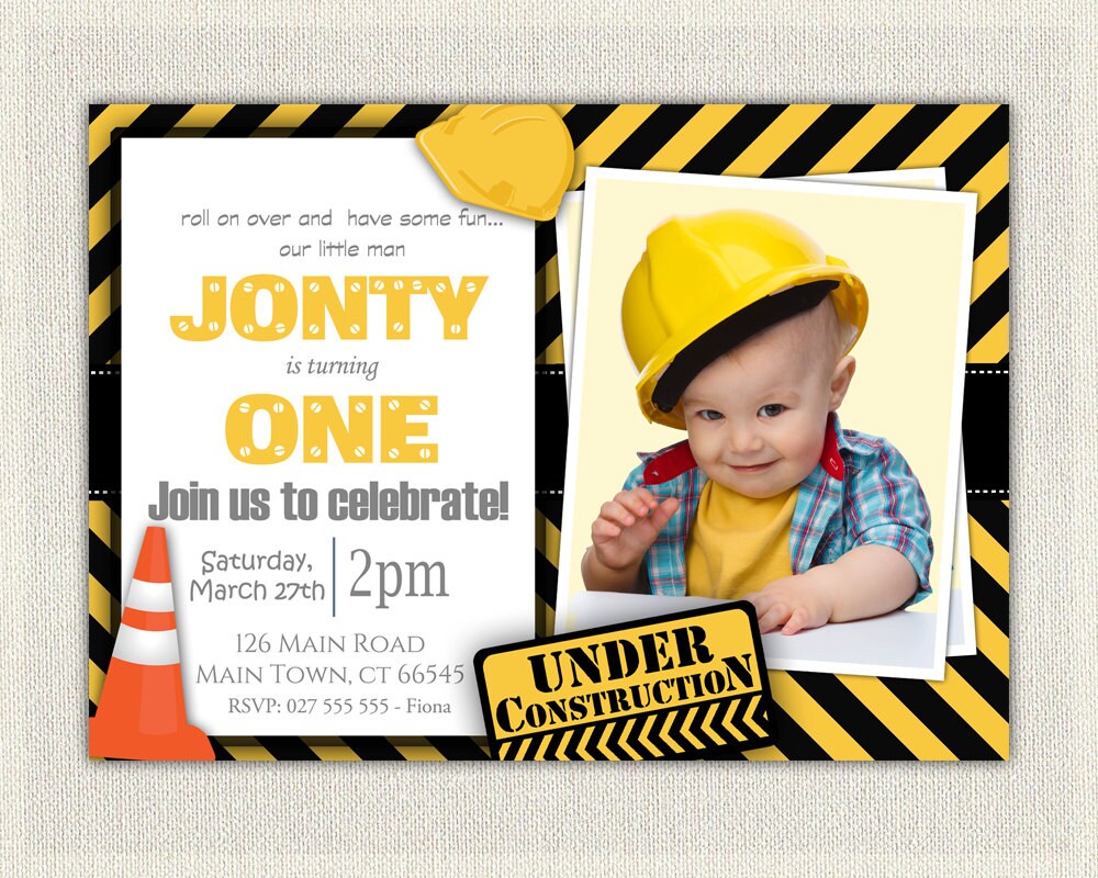 Construction First Birthday Invitations 6