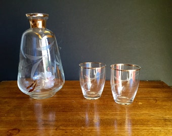 Mid Century Decanter and Cup Set / Midcentury Bar set/