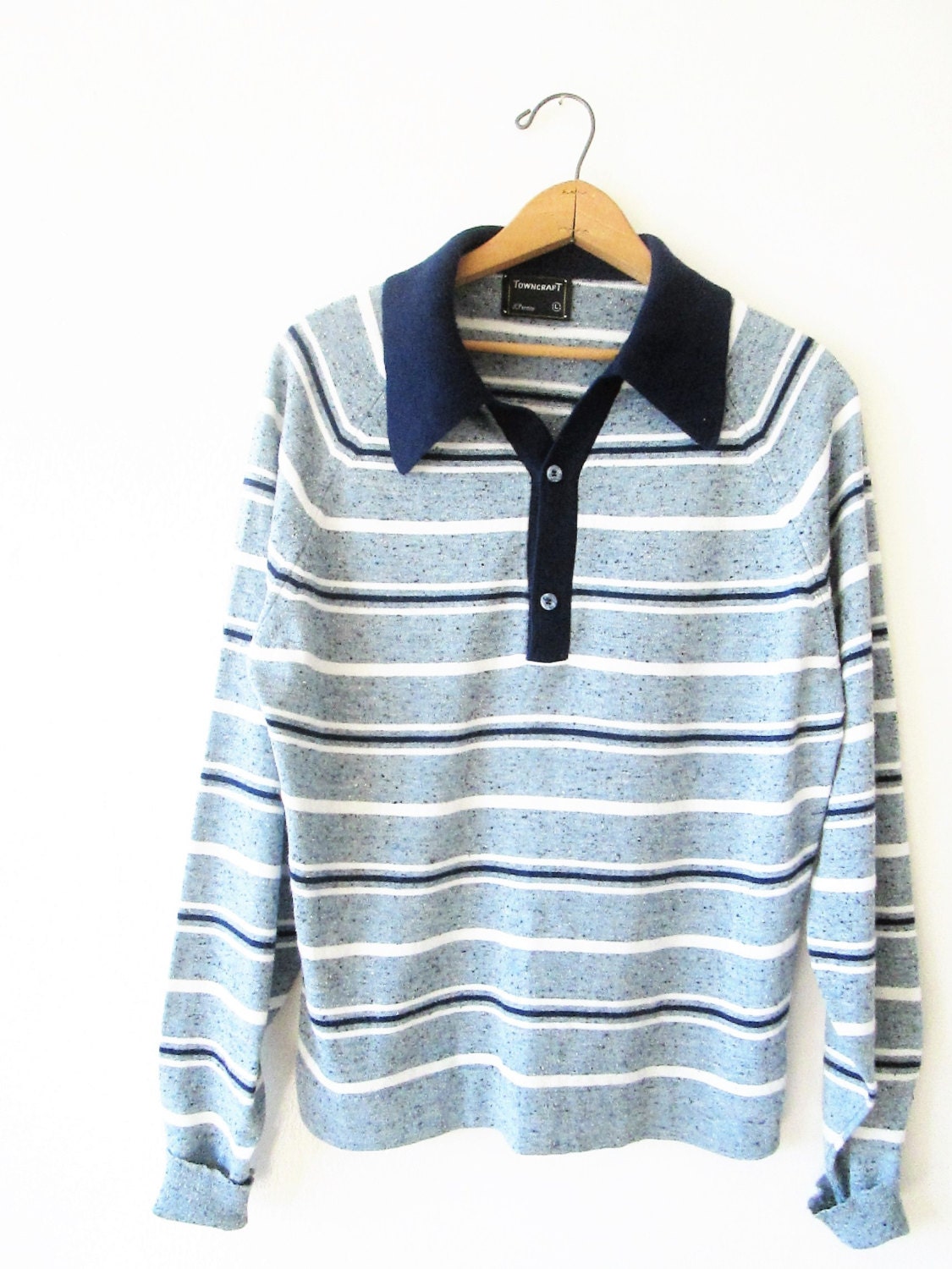 Vintage 1960's JcPenney Striped Knit Polo Henley Pullover