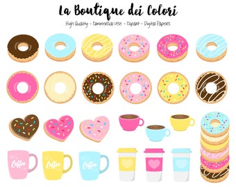60 Doughnut Clipart, Cute Digital illustrations PNG, donuts and coffee sweets, food Clip art, Planner Stickers Commercial Use