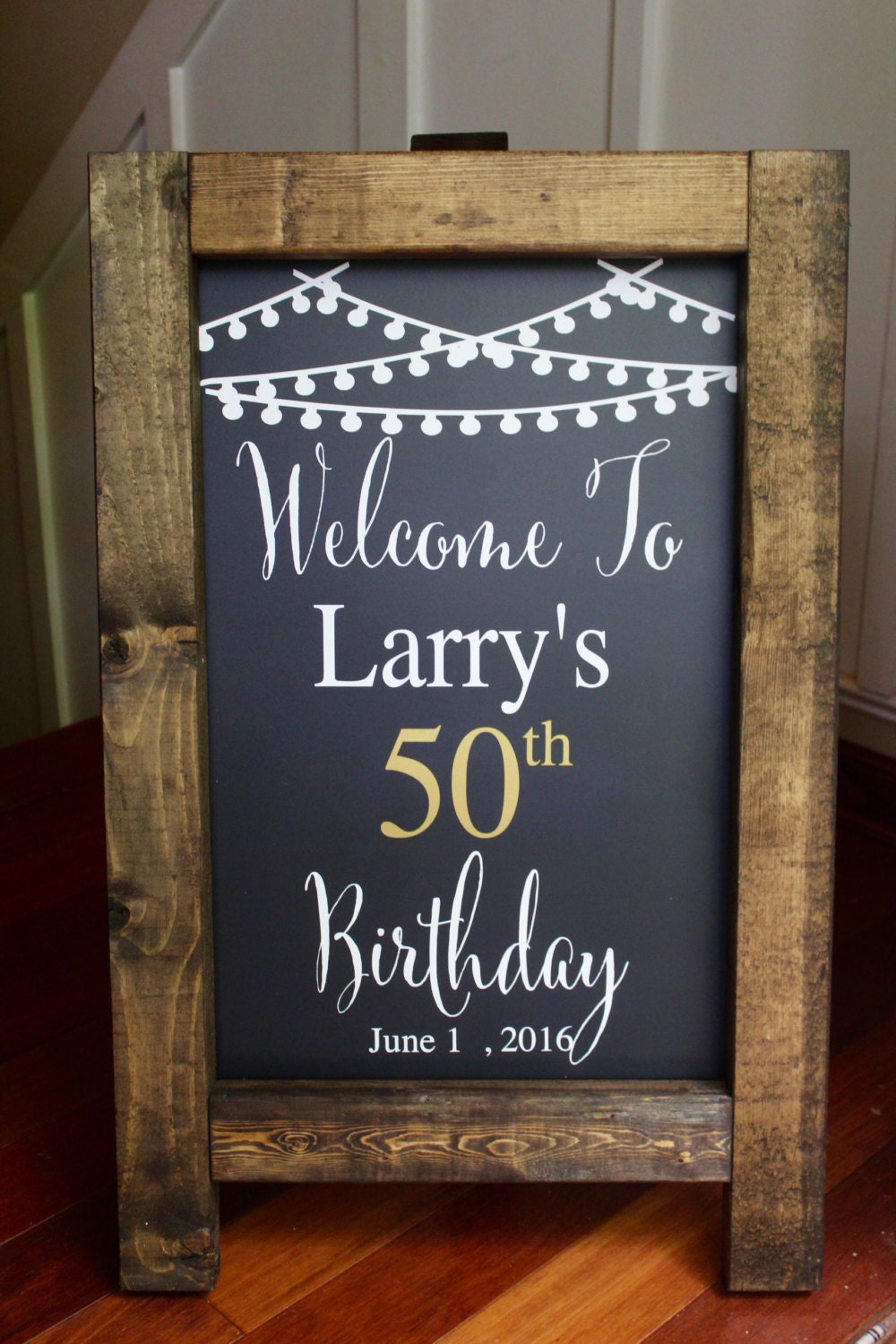 Happy 50th Birthday Rustic Chalkboard Easel Sign Milestone