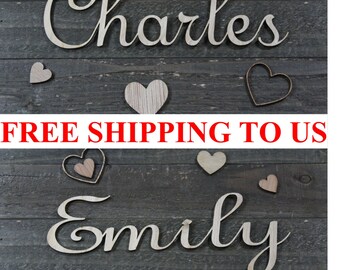 Custom Laser cut WOOD NAME, we design and cut any name you want, one or multiple qty, Personalized Wooden Sign, Connected letters Free Ship