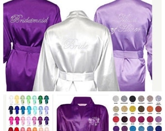 Set of 6 Bridesmaid Robes, Satin Bridesmaid robes, Bridesmaid gifts, Bridesmaid - Get Ready Wedding Day Robes - Applewood Lane