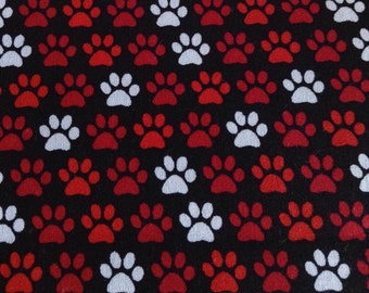 One Half Yard of Fabric Material - Paw Print on Black