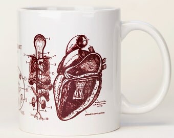 Anatomical Heart Mug | Ceramic Coffee Mug, Cardiac, Cardiology, Nurse Gift, Nursing, Greys Anatomy, Science Biology, medical illustration