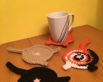 Cat Butt Coasters Set of 4- Hand Crochet