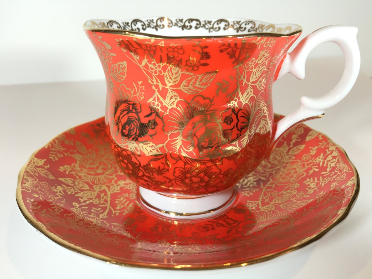 Antique Crown Staffordshire Tea Cup and Saucer Pattern H103