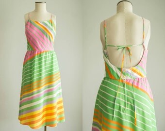 vintage 1970s dress / 70s backless sun dress / medium / 41 Flavors Dress