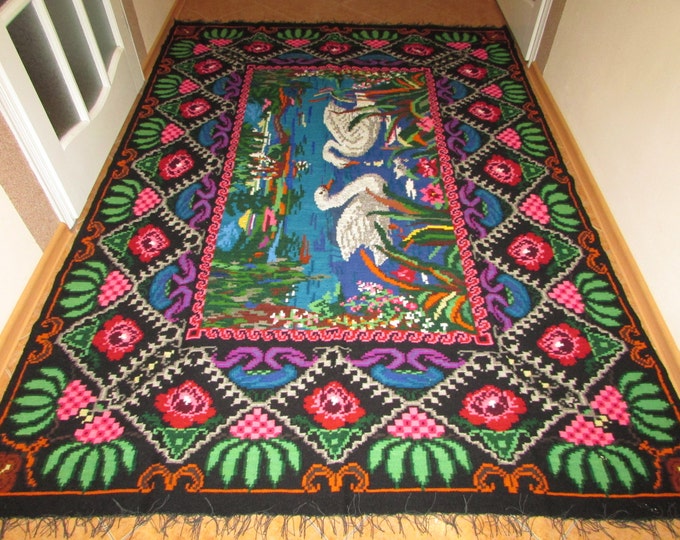 Bessarabian Kilim & area rugs. Moldova/ Vintage Moldovan Kilim, handmade carpet. Floral Rugs Carpets. Vintage handwoven wool rug carpet.