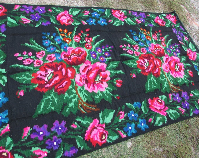 Bessarabian Kilim. Vintage Moldovan Kilim,Floor Rugs Handmade 45 years old, handmade. Floral Rugs Carpets, Eco-Friendly. kom1