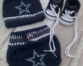 Dallas Cowboys inspired Crochet hat and diaper cover and photography props
