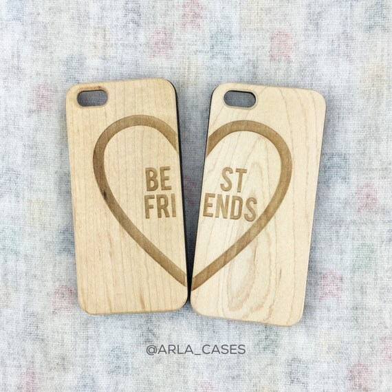 Best Friends Phone Case Set Bestie Gift Wood by ArlaLaserWorks