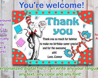 Items similar to Dr Seuss thank you card, thing 1 and thing 2 thank you ...