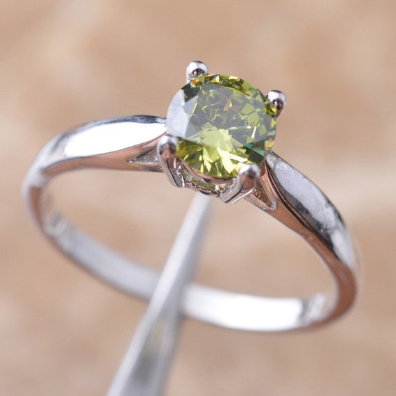 Peridot Solitaire Sterling Silver Plated Ring by DesignsbyDianaB