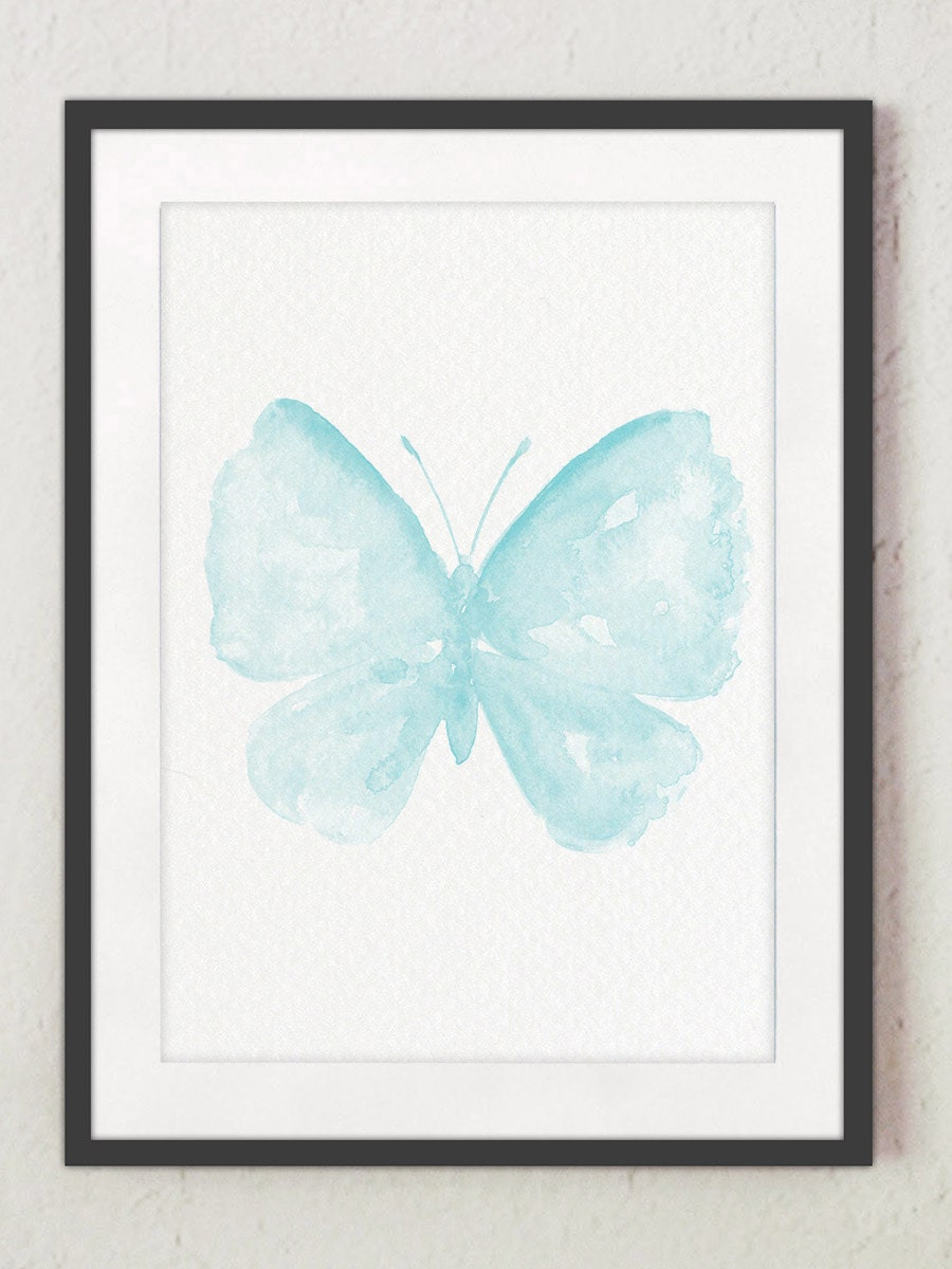 Butterfly Watercolor Painting Baby Blue Paster Kids Room Clip