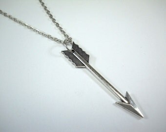 Large Arrow Pendant, Antique Silver Tone, Men's Necklace, Women's Necklace, Antique Silver Tone Chain Necklace