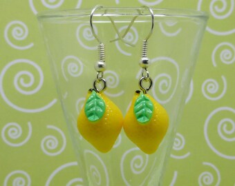 Lemon Earrings, Fruit Earrings, Summer Earrings, Quirky Earrings, Kitsch Earrings, Party Earrings, Yellow Earrings, Fun Earrings, Kawaii