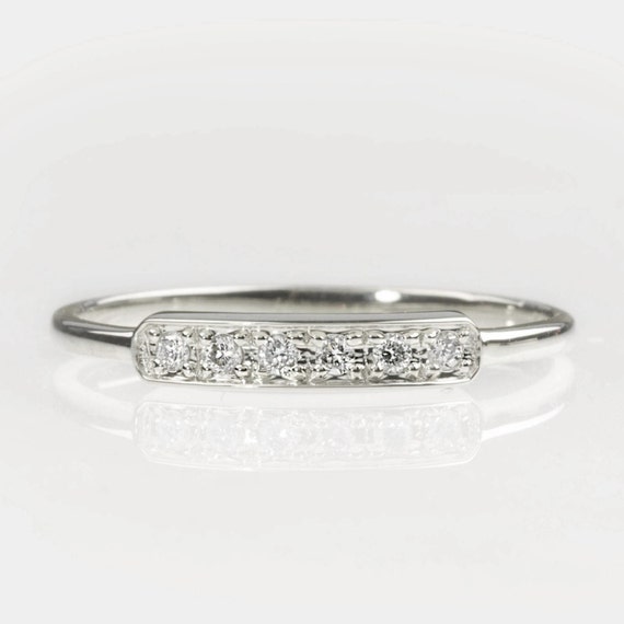 pave diamond wedding ring diamond bar ring 14k by EnveroJewelry